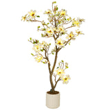 Garvee 5 Ft Faux Magnolia Plants Artificial Flower Trees for Yard Patio Home Office Decor White - 5Ft(With Light)