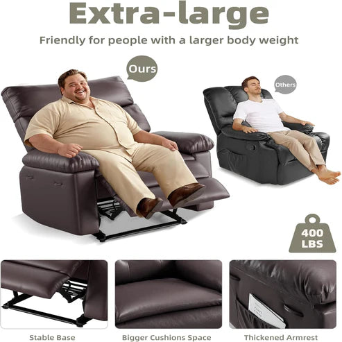 Garvee Oversized Recliner Chair - PU Leather Large Manual Recliner for Adults, Ultimate Comfort Lazy Boy with 1.5X Sponge Filling and Easy Recline Mechanism for Relaxation, Coffee