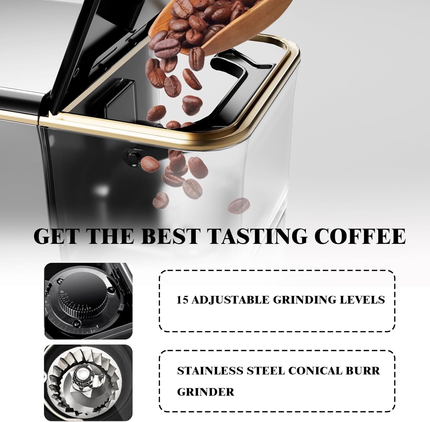 Garvee Best fully automatic espresso machine, Espresso Coffee Machines With Milk Frother Steam Wand, Insulated Milk Container for Cappuccino, Latte, Espresso Maker (20 bar, Gold)