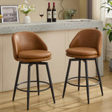 Garvee Counter Height Bar Stools Set of 2, 26 Inch Swivel Barstools With Back, Metal Legs, Brown PU Leather for Kitchen Counter, Modern Upholstered Island Chairs - Brown