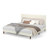 Garvee King Bed Frame Upholstered Platform with Fabric Headboard Non Slip Design Beige, Wooden Metal Slats Support, No Box Spring Needed - Off White