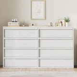 Garvee 8 Drawers Storage Cabinet White 54" Wide Sideboard Coffee Bar Cabinet TV Stand Handle-Free Design Living Room Dining Room Kitchen - White