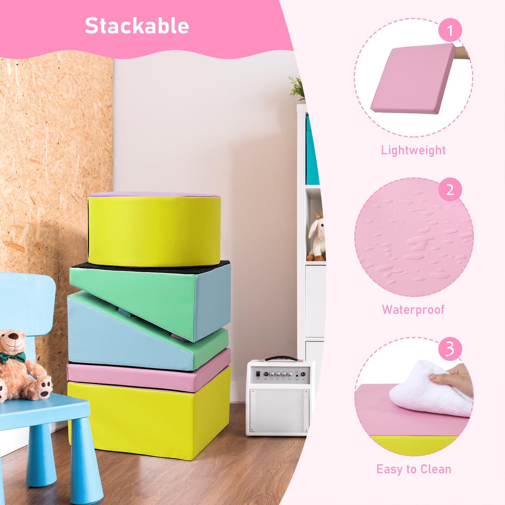 Stackable foam blocks lightweight waterproof easy clean
