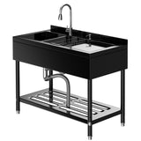 Garvee Stainless Steel Utility Sink Double Bowl Commercial Kitchen Sink 47.5"×24"×38.9" Black - Black