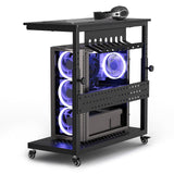 Garvee 28" Computer Tower Stand, 2-Tier Adjustable Height PC Stand with Line Storage Rack, Mobile Rolling CPU Holder for Office, Black (22.83"-34.1") - Black