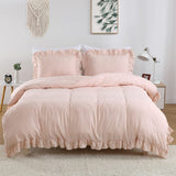 GARVEE 3-Piece Pink Ruffled Duvet Cover Set - Soft Washed Microfiber, Classic Style, Queen Bed, Pink, 90 x 90 Inches - Pink