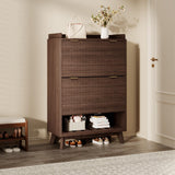 Garvee Fluted Shoe Cabinet 48" Tall Modern Narrow Organizer for Entryway Living Room, Adjustable Shelves, Curved Profile, White - Black Walnut