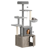 Garvee Litter Box Enclosure with Cat Tree 2-In-1 Modern Cat Tower Grey Indoor Pet Furniture - Grey