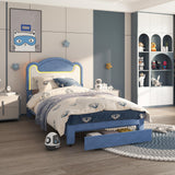 Garvee LED Light Upholstered Bed Frame Twin Size Princess Platform Bed with Storage Drawers Blue - Blue White(With Drawers)