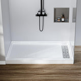Garvee 48" x 32" Non-Slip Shower Base With Right Drain, SMC Construction, 304 Stainless Steel Drain Cover, Bathroom Floor Tray, White - White