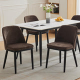 Garvee Modern Dining Chair Set of 2, Linen Upholstered Kitchen Chair, Beige, Curved Back, Solid Wood Legs for Dining Room, Living Room - Brown