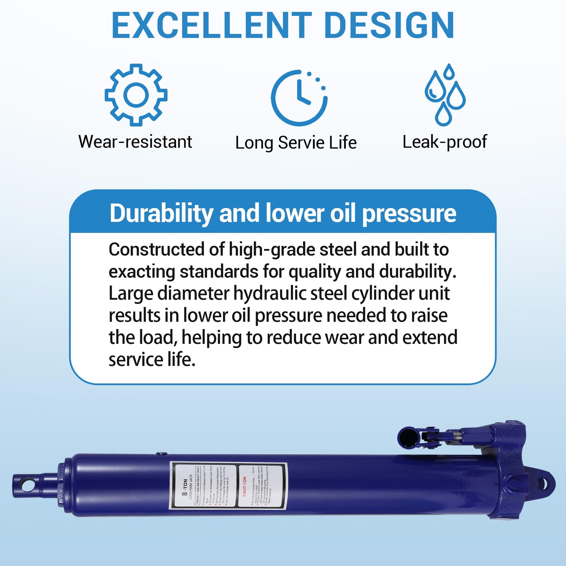 Wear-resistant and leak-proof hydraulic long ram jack design