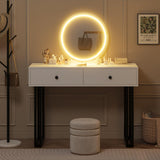 Garvee White Vanity Desk with Mirror and Lights, Small Makeup Vanity with 2 Drawers, Modern Vanity Organizer for Bedroom, Adjustable Brightness, 3-Color LED Light - White