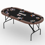 Garvee 71 Inch 8 Player Poker Table with Folding Legs, Casino Grade Felt, Padded Armrest, Cup Holders for Texas Holdem & Blackjack, Oval, Black - Brown