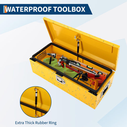 Garvee 39 Inch Steel Truck Bed Tool Box - Diamond Plate Design with Side Handles and Locking Keys, Compact and Durable for Pickup Trucks, RVs, and Trailers, Yellow