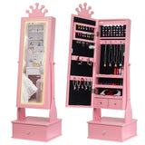 Garvee Kids Jewelry Armoire, Child Jewelry Cabinet with Led Light, Freestanding Jewelry Organizer with Full-Length Mirror, 3 Storage Drawers, Kids Vanity Dress Up Mirror Jewelry Cabinet for Girls - Pink