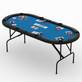 Garvee 71 Inch 8 Player Poker Table with Folding Legs, Casino Grade Felt, Padded Armrest, Cup Holders for Texas Holdem & Blackjack, Oval Design, Black - Blue
