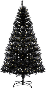 Garvee 6.5 Ft Pre-Lit Artificial Christmas Tree With 250 Warm-White LEDs & 818 Tips, Slim Profile For Living Room, Hallway, Office, Matte Black - Black