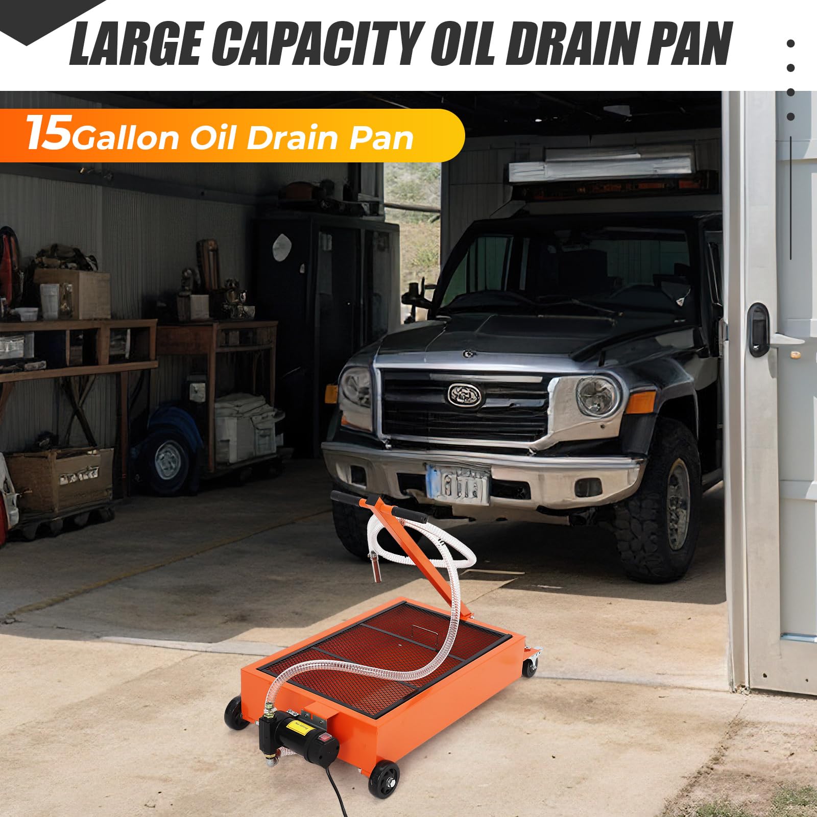 15-gallon large capacity oil drain pan cart