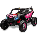 Garvee Ride - P Series: 24V 2 Seater Kids Ride on UTV Car For age 3+, w/Remote Control, 4WD Powerful Electric Vehicle with 4x75W Motors, 4 Shock Absorber, Leather Seat, Music and Light - Pink - Pink