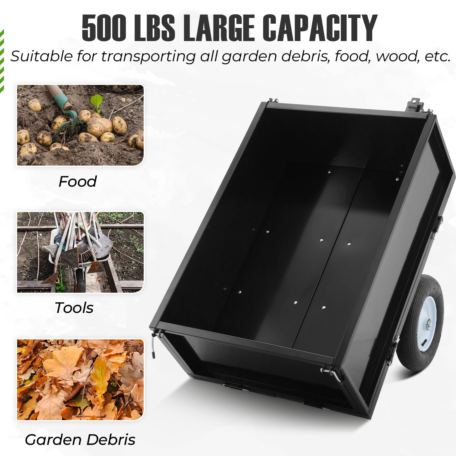 500 lbs large capacity garden dump cart for debris, food and tools