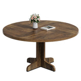 Garvee 47" Round Dining Table for 4, Solid Wood Base, Kitchen Table, Brown, Spacious & Durable - Brown