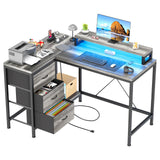 Garvee L Shaped Desk with Power Outlets & LED Lights, Computer Desk with Drawers & Shelves, Corner Desk Gaming Desk Home Office Desk, Oak - Oak Ash