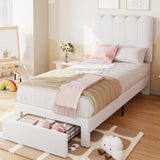 Garvee Twin Bed Frame with Storage Drawer and Headboard, Boucle Upholstered Twin Platform Bed Frame for Girls, Strong Wooden Slats Support, Noise-Free, Easy Assembly (Boucle Beige) - Boucle Beige With Drawer