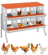 Garvee Chicken Nesting Box 8 Compartments Two-Tier Galvanized Steel Large Vented Holes Wall Mounting Easy Egg Collection - Orange | 8 Compartments