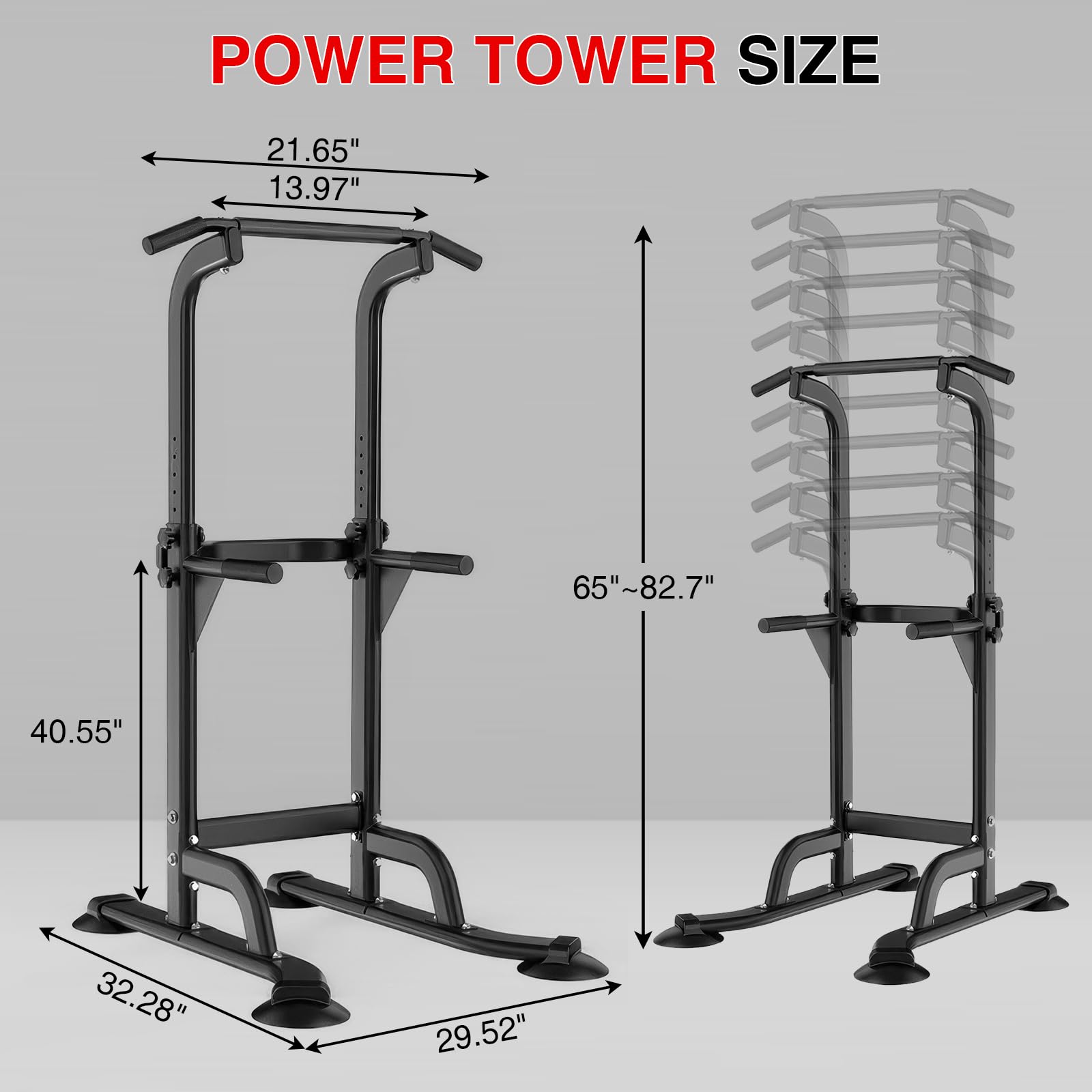 Garvee power tower size and adjustable range
