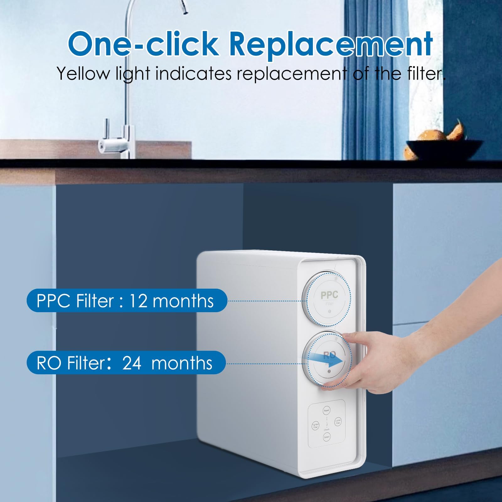 Remplacement du filtre en un clic avec indicateur d'alerte intelligent