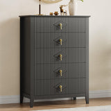 Garvee Fluted Dresser 5-Drawer Wood Chest for Bedroom Living Room Entryway, 42.9" Tall, Black - Black
