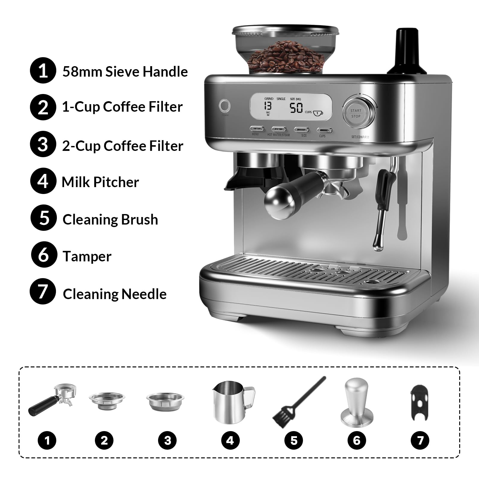 Garvee Automatic Espresso Machine Coffee Maker with Fast Heating, 15-Bar Pump, 1350W Motor for Home and Kitchen, Black