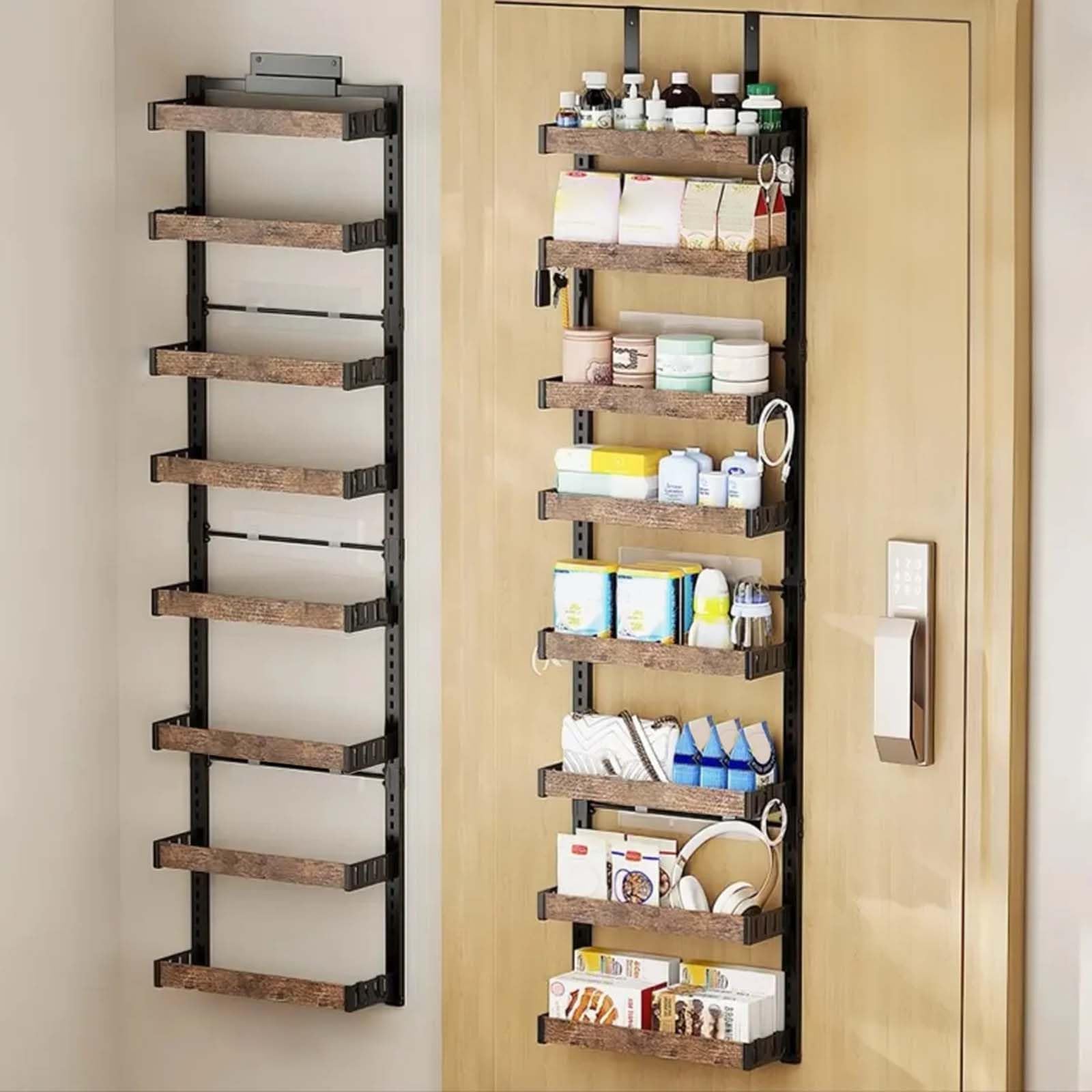 8-layer adjustable over-the-door spice rack for pantry door and wall
