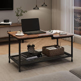 Garvee Industrial Coffee Table 2-Tier Rustic Center Table with Mesh Shelf, High-Density MDF, Metal Frame, Easy Assembly, Living Room