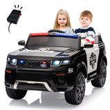 Garvee Ride - P Series: 12V Kids Ride On Police Car Suv Battery Operated Ride On Toy Toddlers Electric Cars With 2.4G Remote Control, LED Flashing Light, Megaphone, Spring Suspension, Handle, Music, Black - BLACK