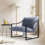 Garvee Mid-Century Modern Sling Accent Chair, Comfy Fabric Living Room Chairs with Heavy Duty Metal Frame, Lounge Reading Armchair for Living Room Bedroom, Easy Assembly, Grey - Dark Blue