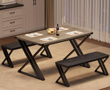 Garvee Dining Table With 2 Benches, Kitchen Table Set For 4, Space-Saving Design, Gray, 1.18 In - Gray