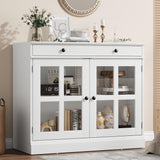 Garvee 35.4" Sideboard Buffet Cabinets With Glass Door, Kitchen Coffee Bar Cabinet With Storage, White Sideboard Cabinet With Drawer, Modern Sideboard Buffet for Dining Room, Living Room - White