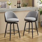 Garvee Counter Height Bar Stools Set of 2, 26 Inch Swivel Barstools With Back and Metal Legs for Kitchen Counter, Black PU Leather + Grey Linen - Black+Grey