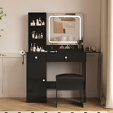 Garvee Makeup Vanity with Lighted Mirror, Foldable Desktop, Adjustable Lighting, Drawers, Cushioned Stool for Bedroom