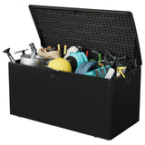 Garvee 100 Gal Outdoor Storage Box Lockable Plastic Deck Box for Patio Cushions Garden Tools Pool Accessories Black - Black