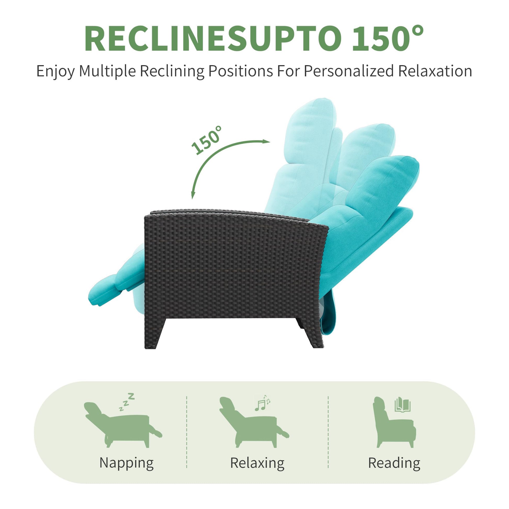 Garvee patio recliner with adjustable reclining positions up to 150 degrees