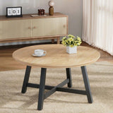 Garvee 36" Round Coffee Table Large Black Center Table with Adjustable Feet Thickened Legs Wood Grain for Living Room - Brown