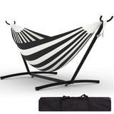 Garvee 2 Person Double Hammocks with Heavy-Duty Steel Stand for Indoor Outdoor Patio, Portable, Space Saving, 450 lbs Capacity, Black - Dark Gray-And-White Striped