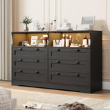 Garvee 55" Wood TV Stand With 6 Drawers Media Console Table Storage Cabinets LED Light Black For Bedroom And Living Room - Black
