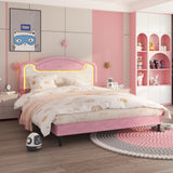 Garvee LED Light Upholstered Bed Frame Full Size Princess Platform Bed with Headboard Pink - Pink White(Without Drawers)