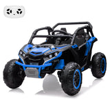 Garvee 24V Ride On Utv For Kids,2 Seater 4WD Electric Truck With Remote Control, High And Low Speed Adjustment, Led Lights, 4 Shock Absorbersm,One Click Start, Music Player(Blue) - Blue