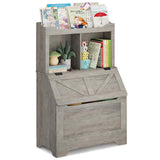 Garvee Kids Bookshelf Toy Storage Organizer, Large Wooden Toy Box Chest with Flip-top Lid, Cubby, Storage Cabinet for Playroom, Bedroom, Nursery, Kindergarten - Grey