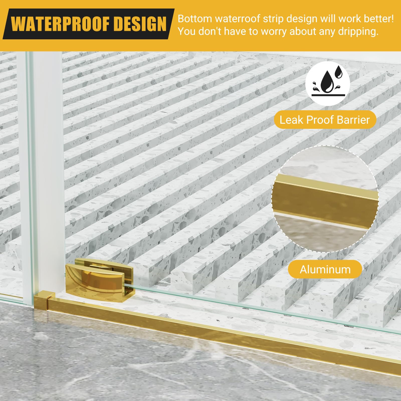 Waterproof bottom seal strip on sliding shower door